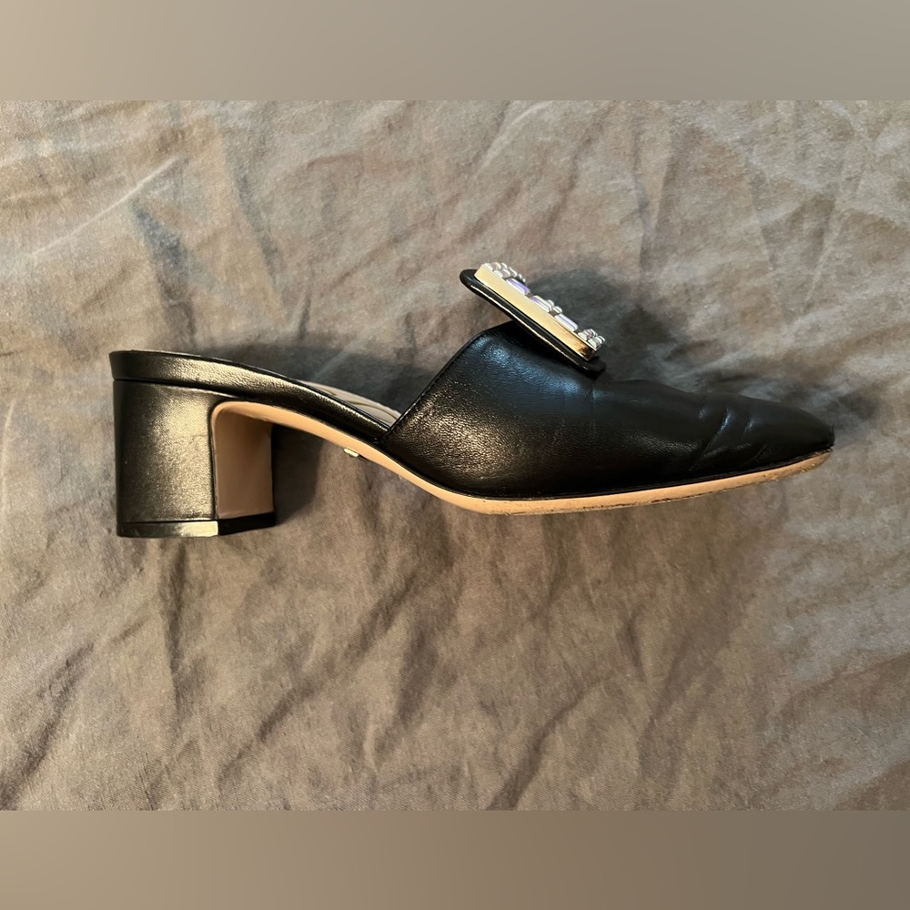 Gucci— Madelyn Malaga Crystal Square G Leather Mules 35 / 36 Block Heel - Picture 13 of 16